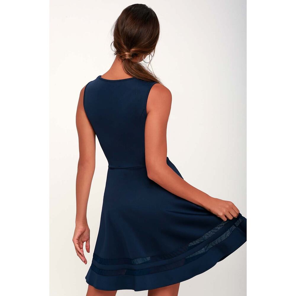 Lulus Final Stretch Sleeveless Flare Hem Dress Size S Small NEW Navy - Picture 4 of 9
